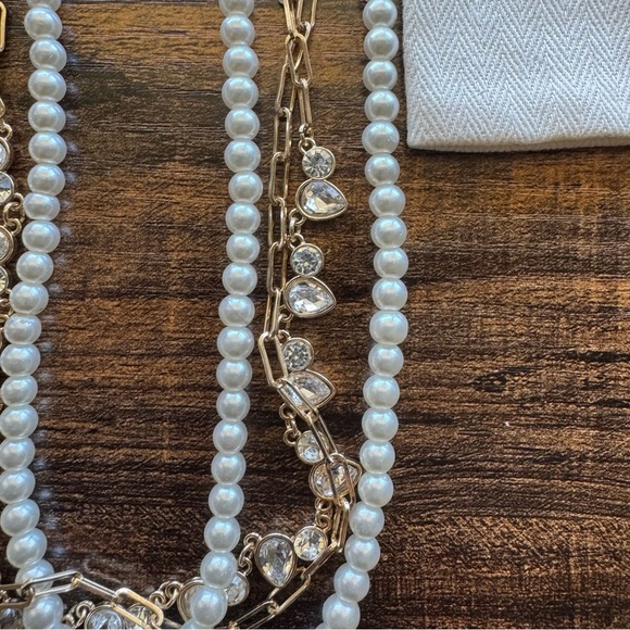 J. Crew Gold Plated Faux Pearl Multi-Strand  Chain Necklace - Picture 3 of 6